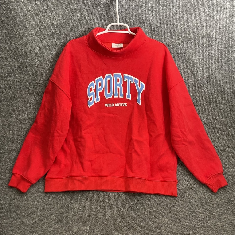 Wilo The Label Sporty Funnel Neck Sweatshirt Red Womens Sz S Active Pullover